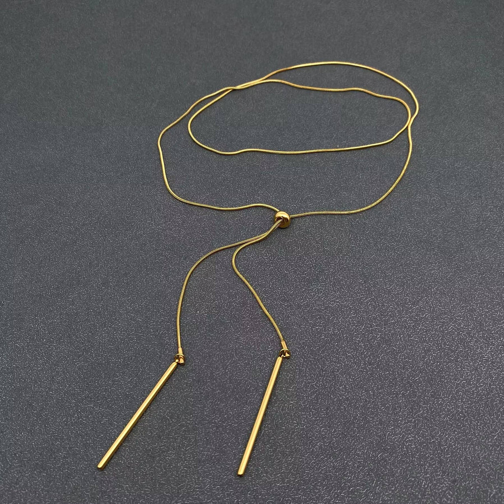 Gold Lariat Necklace - 18K Stainless Steel Y Chain - product view | Veloria