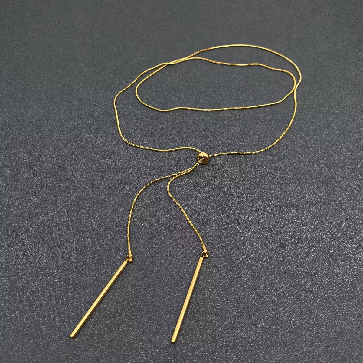Gold Lariat Necklace - 18K Stainless Steel Y Chain - product view | Veloria