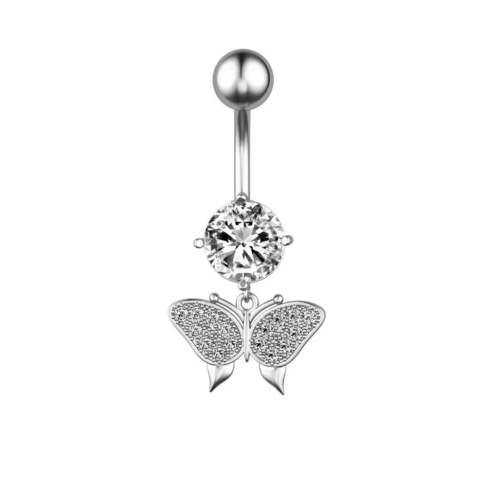 Butterfly Dangle Belly Button Ring - 14G surgical steel | Veloria