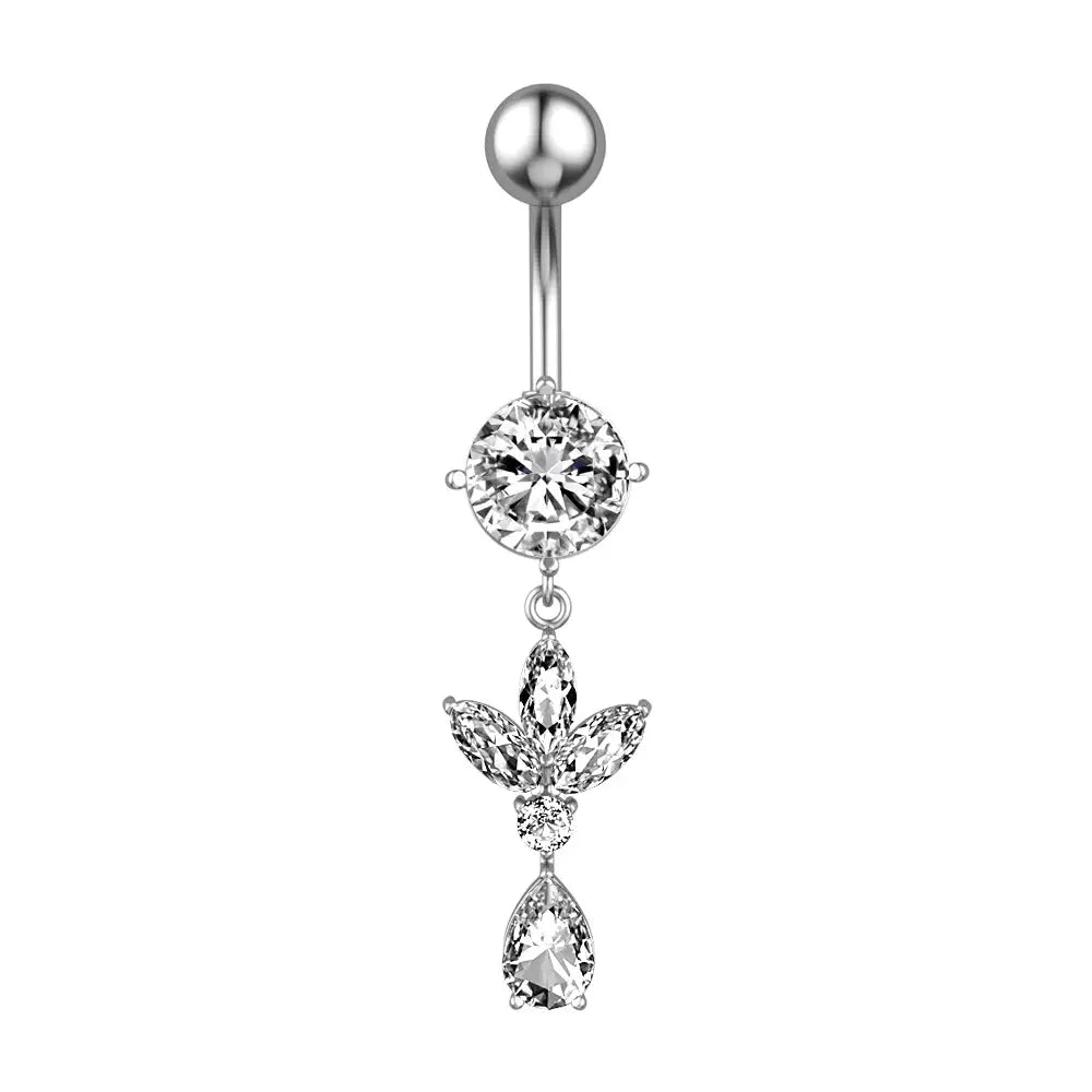 Butterfly Teardrop Dangle Belly Button Ring - 14G surgical steel | Veloria