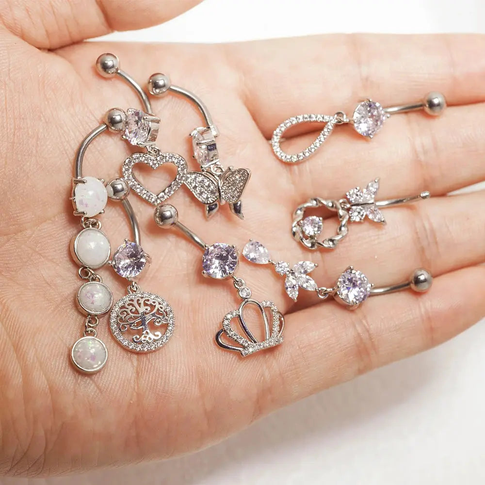 Dangle Belly Button Rings in hand - true size and crystal detail | Veloria