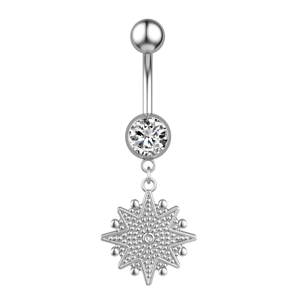 Sunburst Dangle Belly Button Ring - 14G surgical steel | Veloria