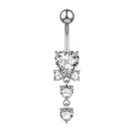 Triple Heart Dangle Belly Button Ring - 14G surgical steel | Veloria