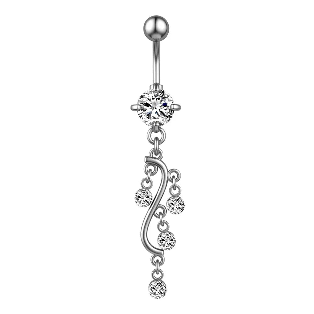 Crystal Vine Drop Belly Button Ring - 14G surgical steel | Veloria