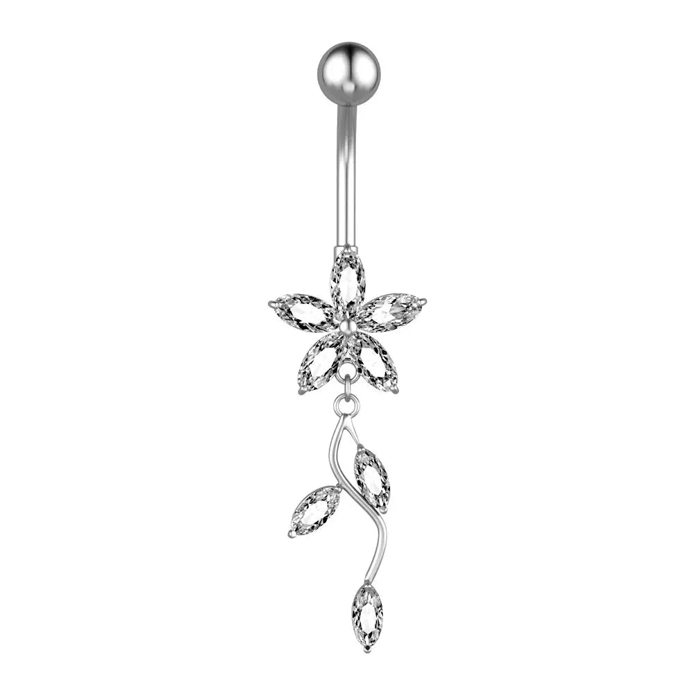 Flower Vine Dangle Belly Button Ring - 14G surgical steel | Veloria