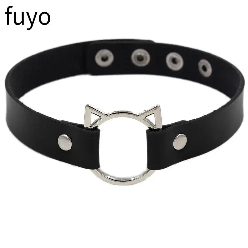 Heart Pendant Leather Choker Necklace - product view | Veloria