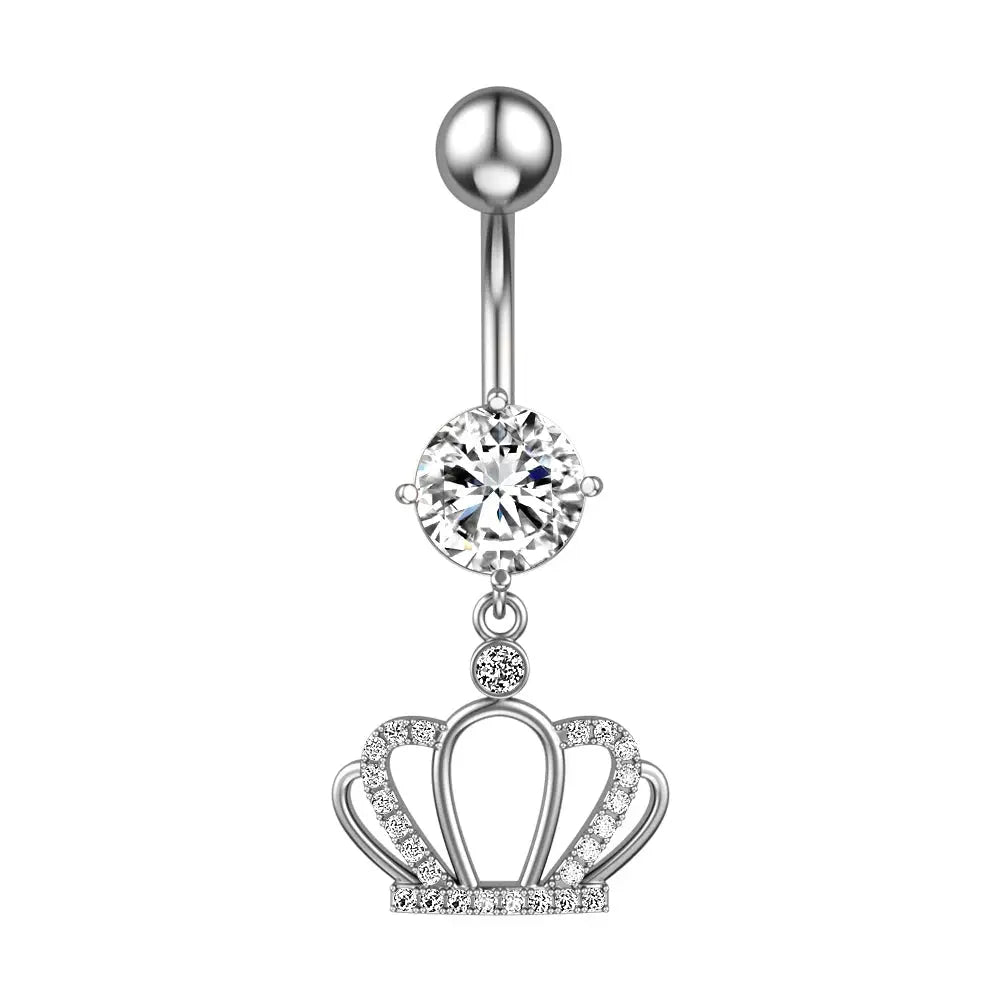 Royal Crown Dangle Belly Button Ring - 14G surgical steel | Veloria