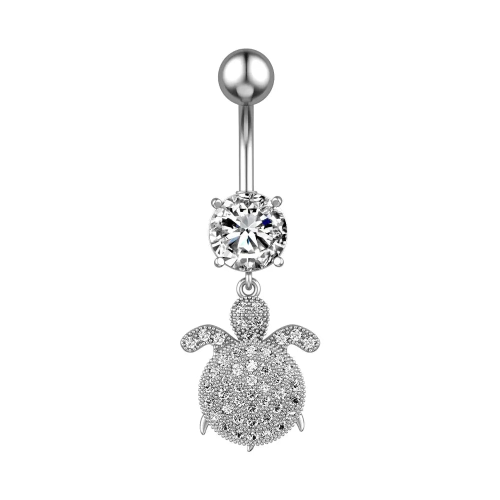 Sea Turtle Dangle Belly Button Ring - 14G surgical steel | Veloria