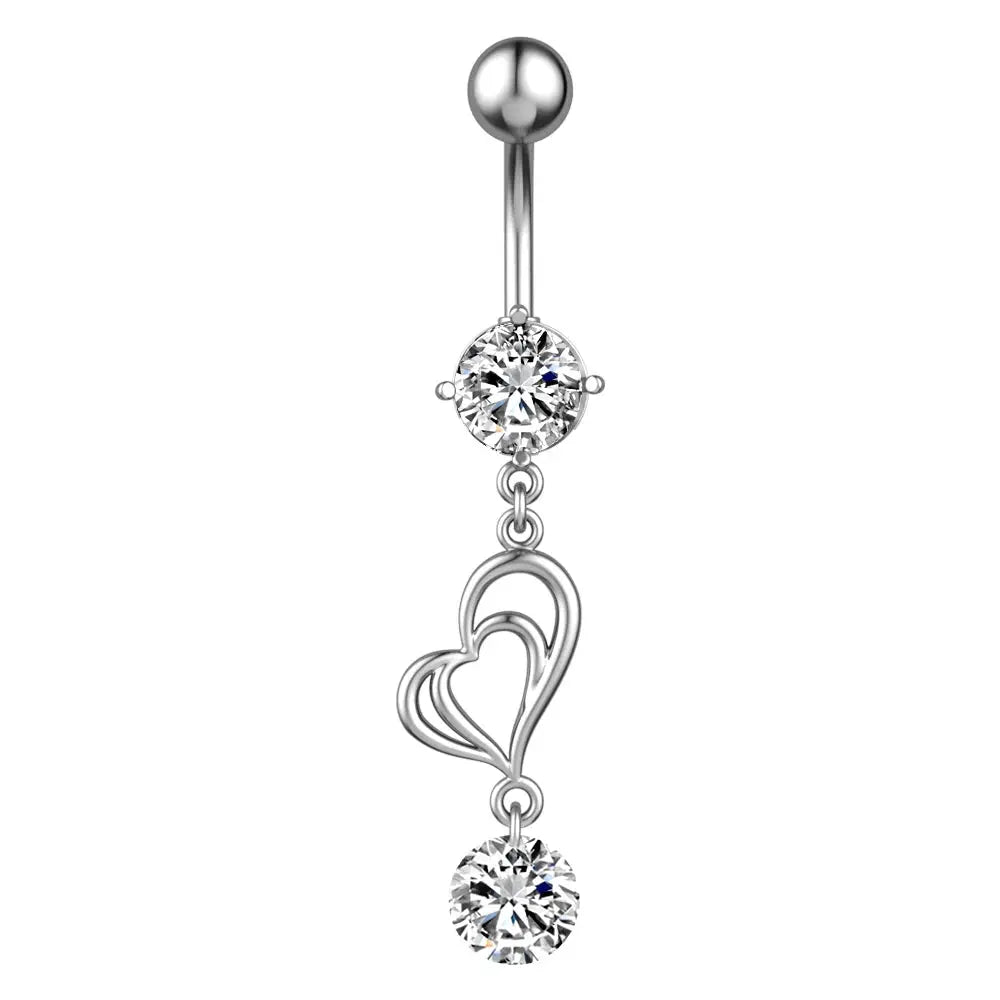 Double Heart Drop Belly Button Ring - 14G surgical steel | Veloria