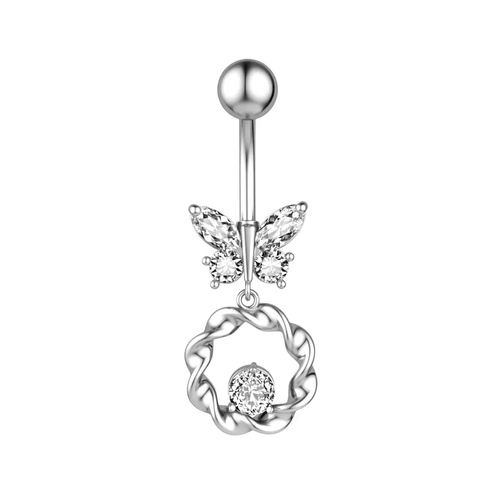 Butterfly Wreath Dangle Belly Button Ring - 14G surgical steel | Veloria