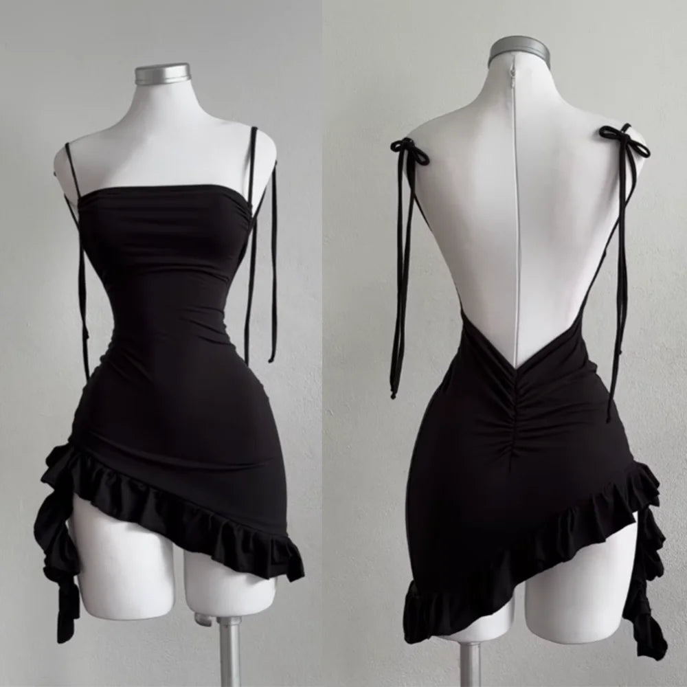 Black Lace Backless Dress - summer dress worn by model | Veloria