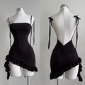Black Lace Backless Dress - summer dress worn by model | Veloria