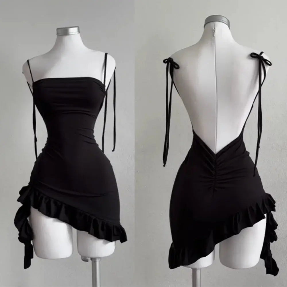 Black Lace Backless Dress - summer dress worn by model | Veloria