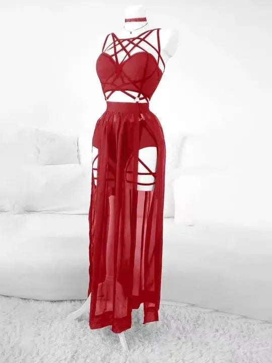 Gothic Mesh Skirt Set - full outfit flat lay | Veloria