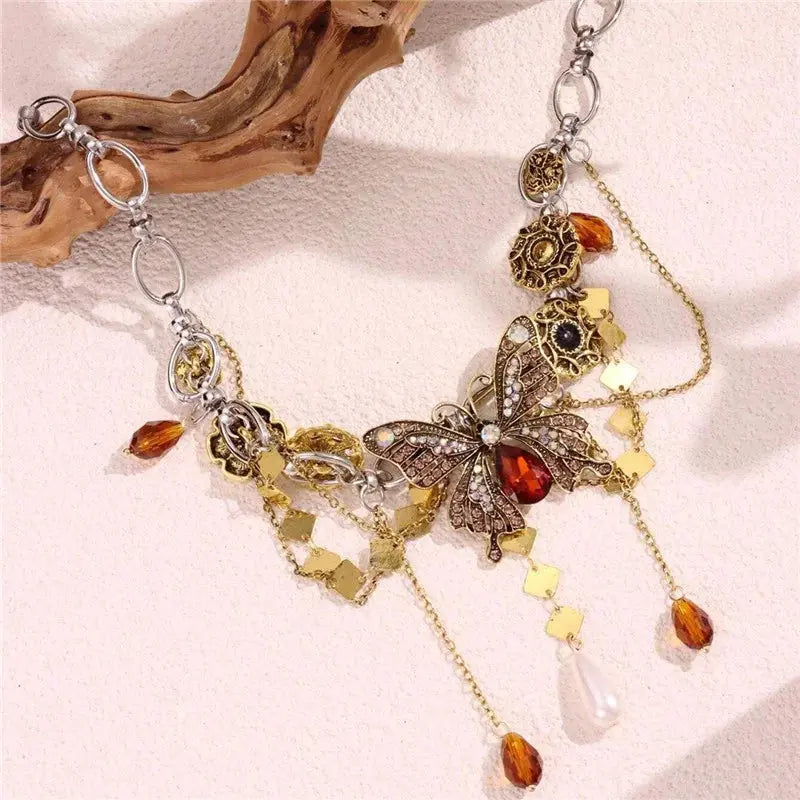 Butterfly Choker Necklace - neckline styling on dress | Veloria