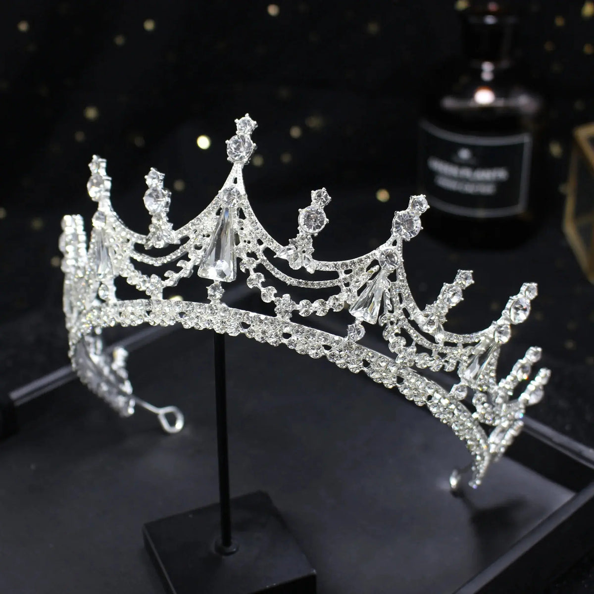 Baroque Geometric Crystal Tiara - Big Rhinestone Crown - close-up detail 4 | Veloria