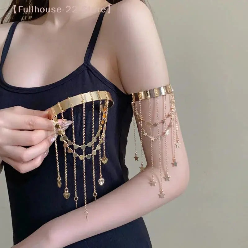 Upper Arm Chain Bracelet - Tassel Star Heart Armband - detail view | Veloria