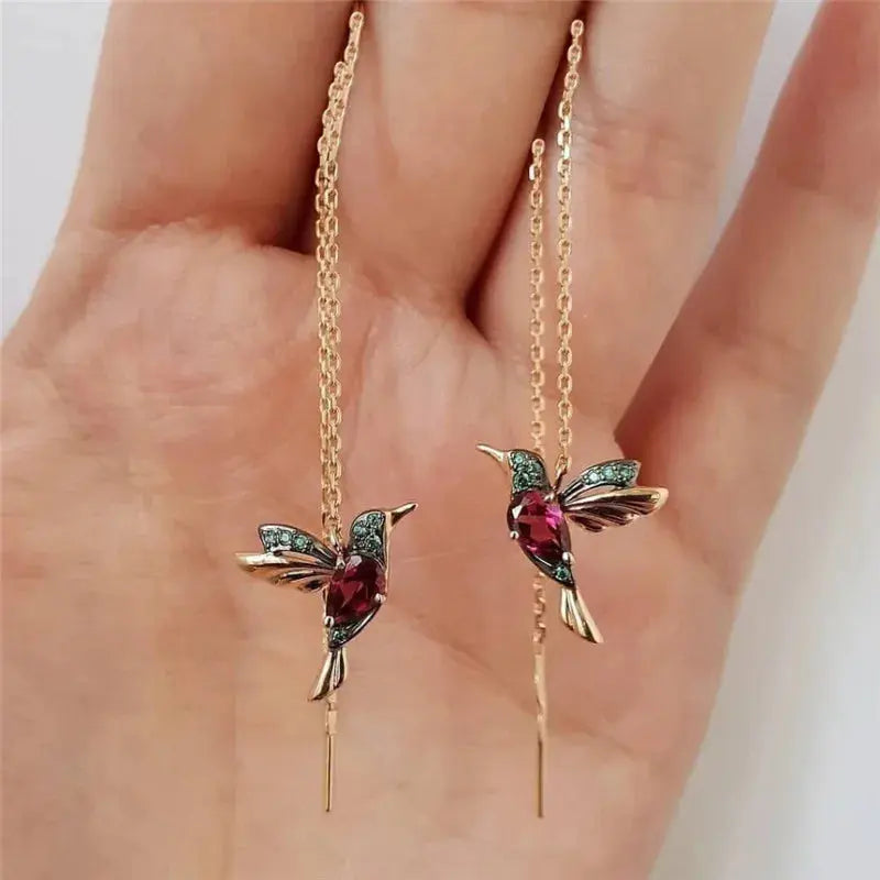 Hummingbird Dangle Earrings - hummingbird wing detail | Veloria