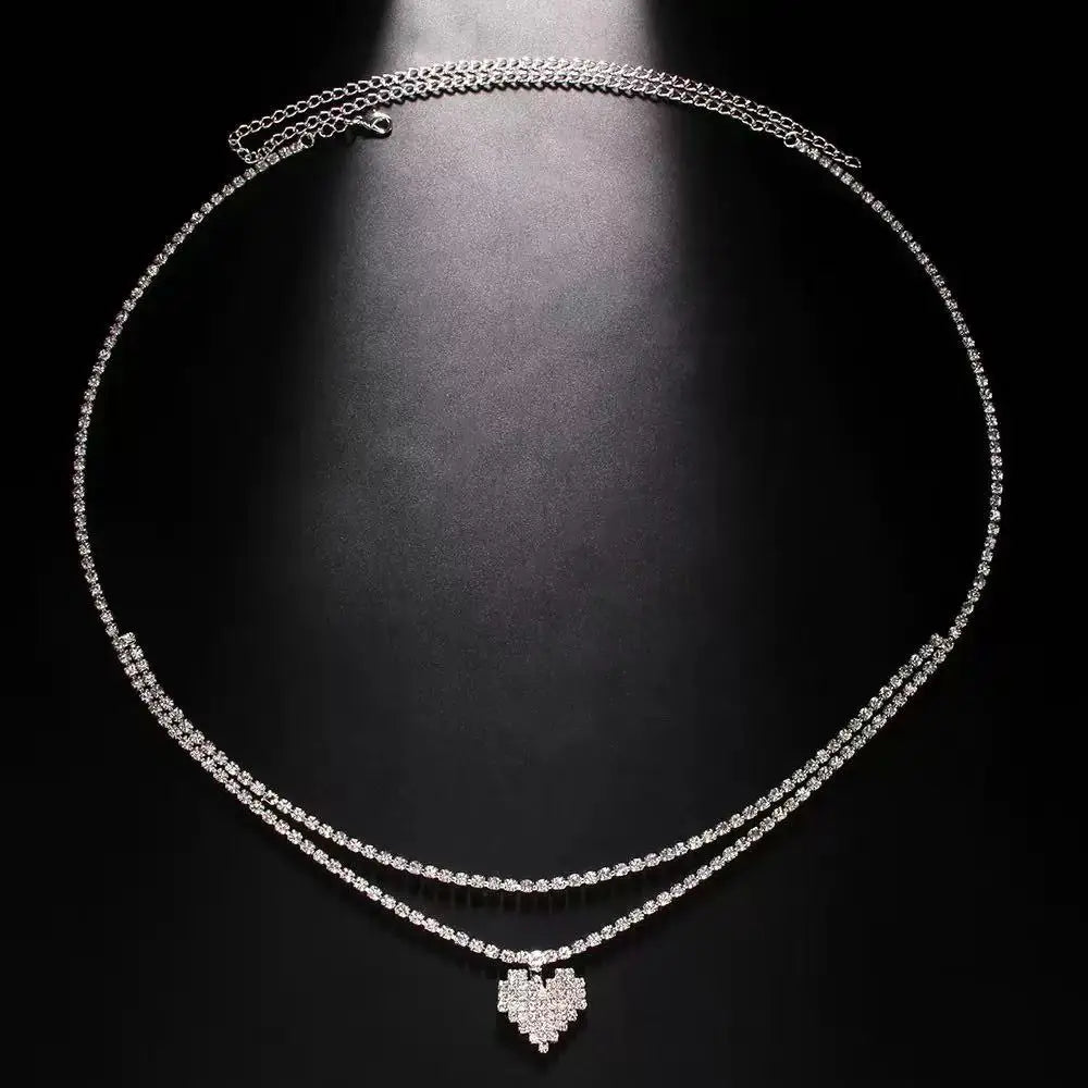 Luxury rhinestone double chain water drop waist chain for women - styled look | Veloria
