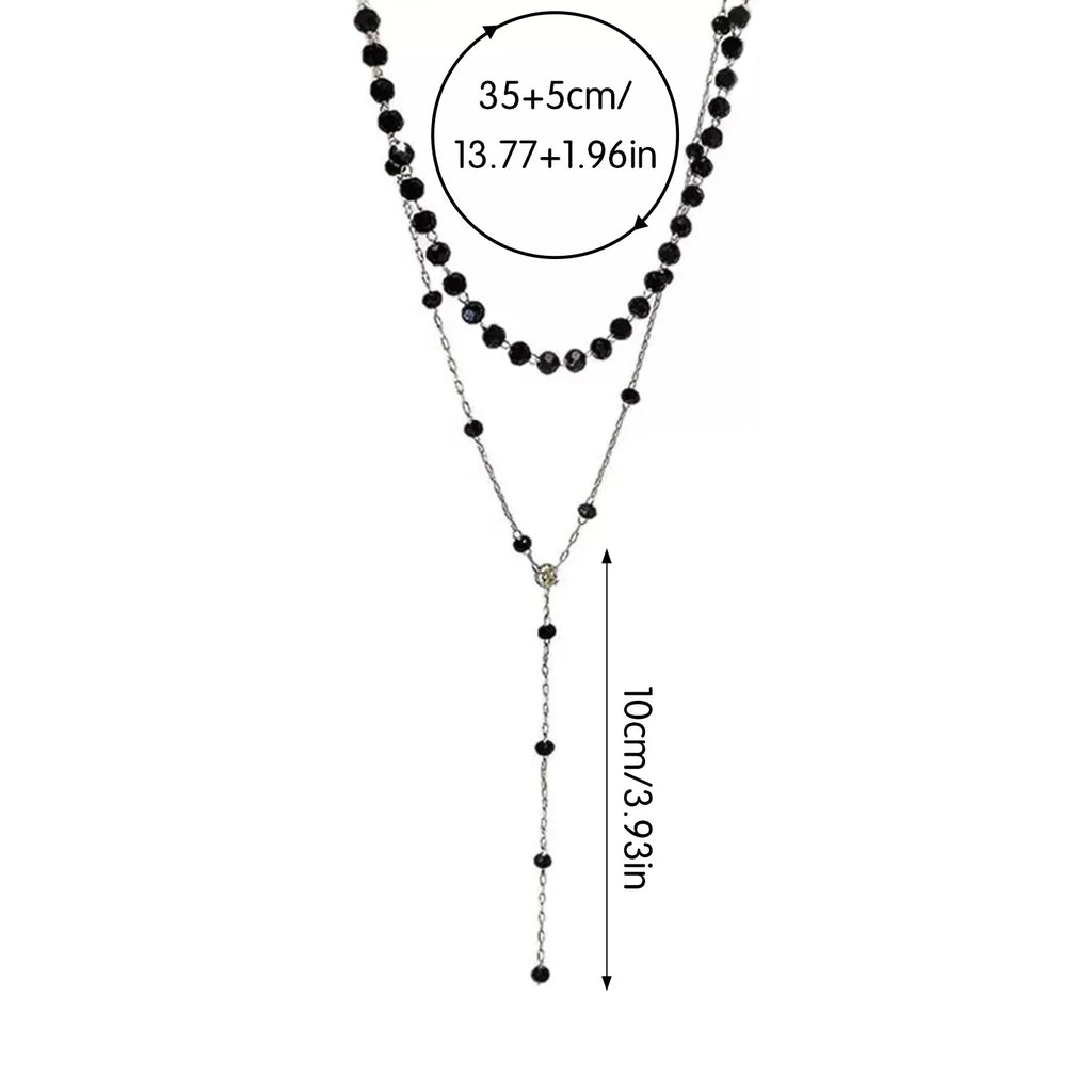 Black Crystal Layered Necklace - Y Choker - side view | Veloria