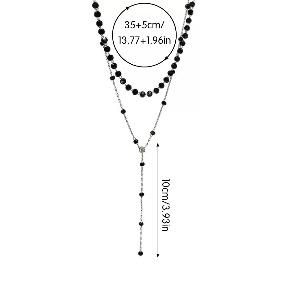 Black Crystal Layered Necklace - Y Choker - side view | Veloria