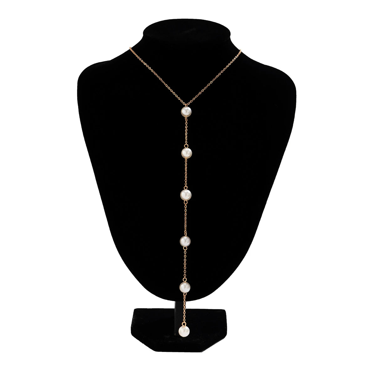 Long Pearl Drop Necklace - Y Chain - worn styling | Veloria