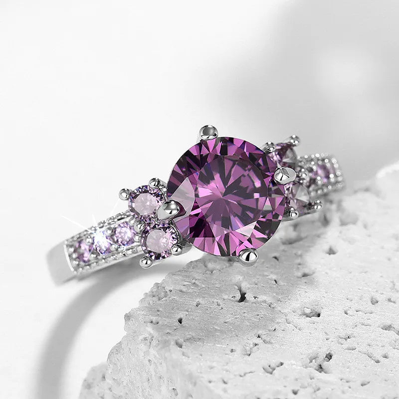 Purple CZ Ring - 925 Sterling Silver Bridal - styled look | Veloria