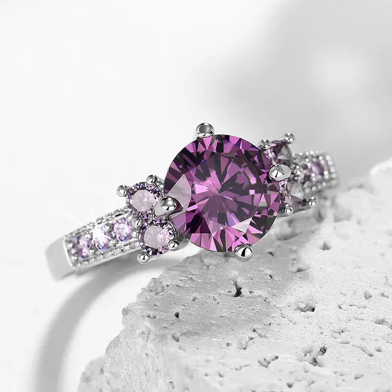 Purple CZ Ring - 925 Sterling Silver Bridal - styled look | Veloria