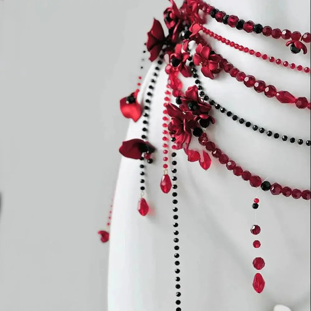 Red Pearl Waist Chain - retro waist styling on dress | Veloria
