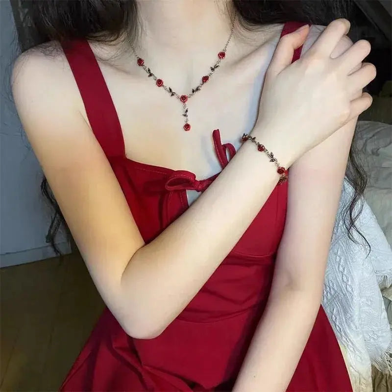 Rose Flower Y Necklace - Vintage Romantic - product view | Veloria