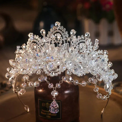 Baroque Crystal Bridal Tiara - Cubic Zirconia Crown front view | Veloria