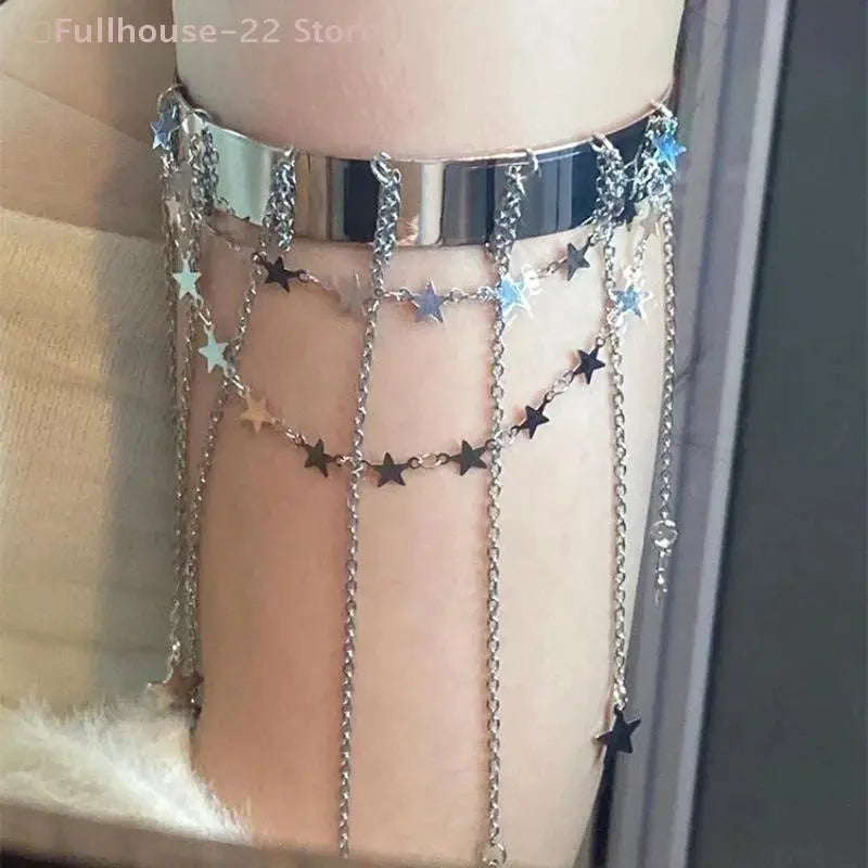 Upper Arm Chain Bracelet - Tassel Star Heart Armband - side detail | Veloria