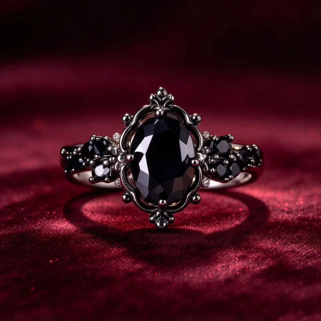 Black Oval Zircon Ring - Promise Engagement - styled look | Veloria