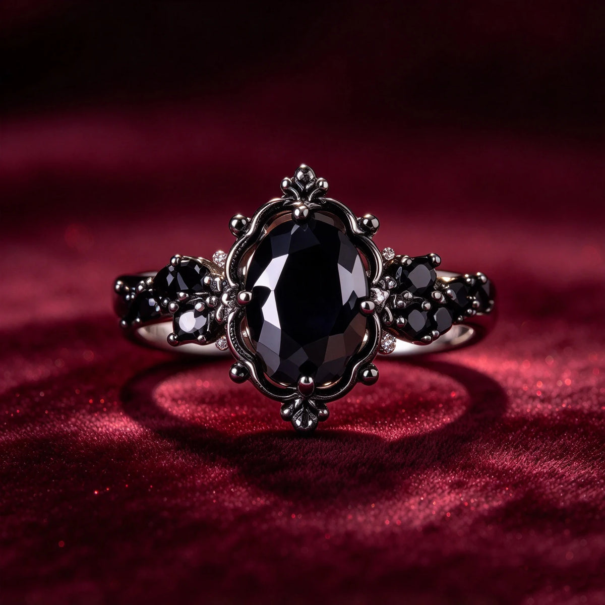 Black Oval Zircon Ring - Promise Engagement - styled look | Veloria