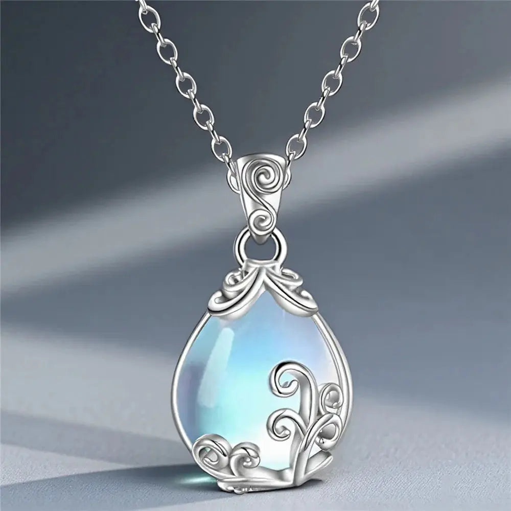 Moonstone Water Drop Necklace - Vintage Pendant - worn by model | Veloria