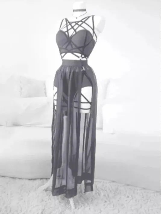 Gothic Mesh Skirt Set - mesh fabric close-up | Veloria