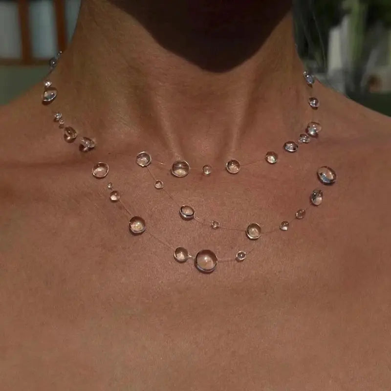 Clear Dewdrop Tassel Pendant Necklace - angle view | Veloria