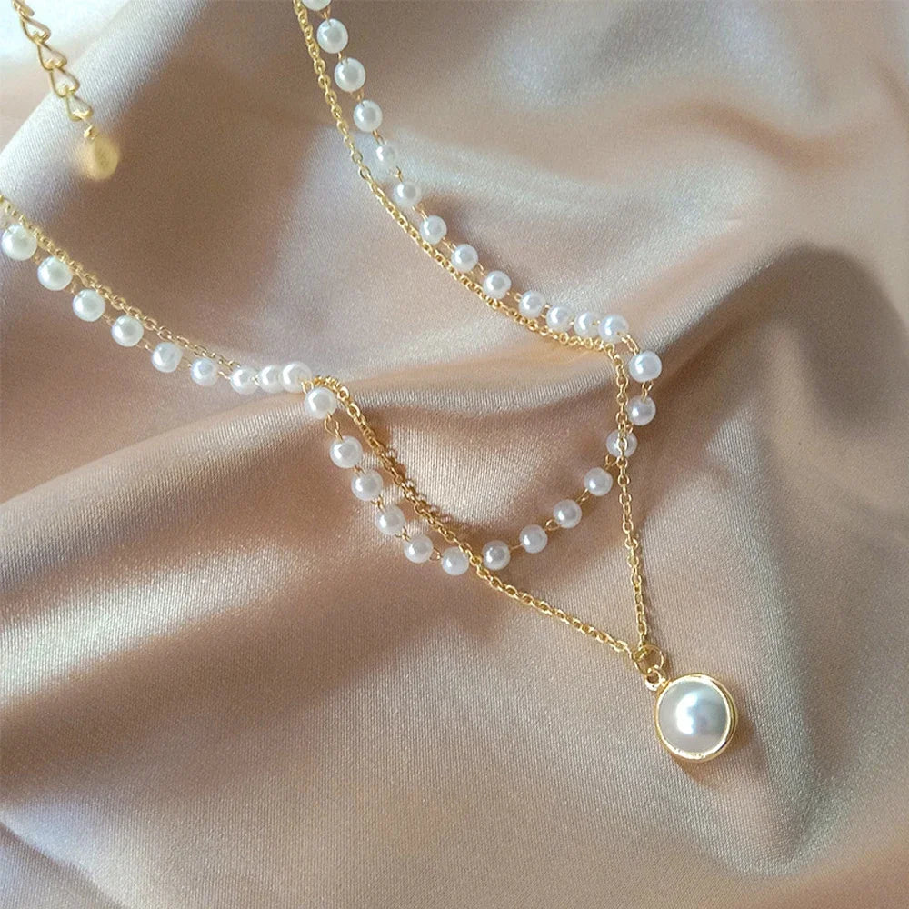 Double Layer Pearl Choker Necklace - detail view | Veloria