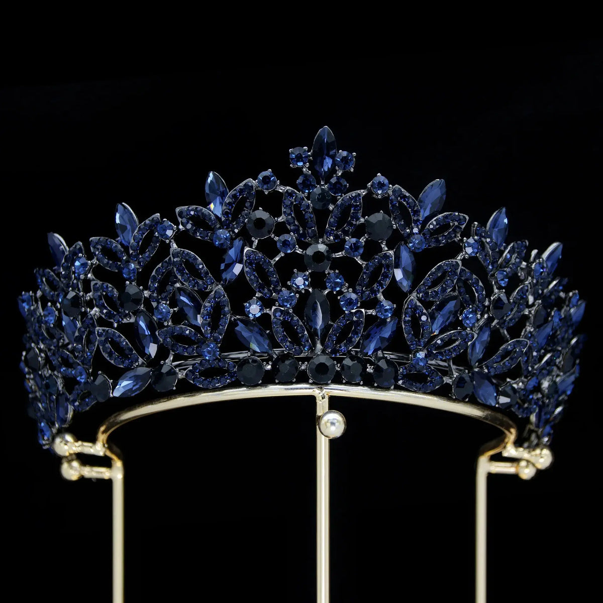 Baroque Crystal Bridal Tiara - Royal Queen Crown front view | Veloria