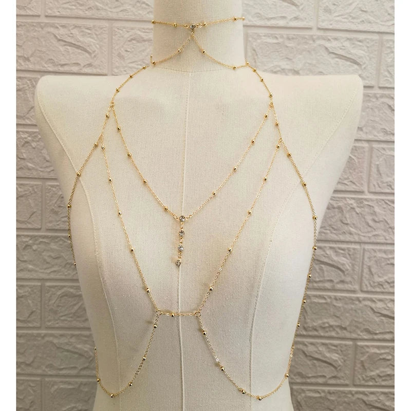 Crystal metal body chain bikini jewelry for women - styled look | Veloria