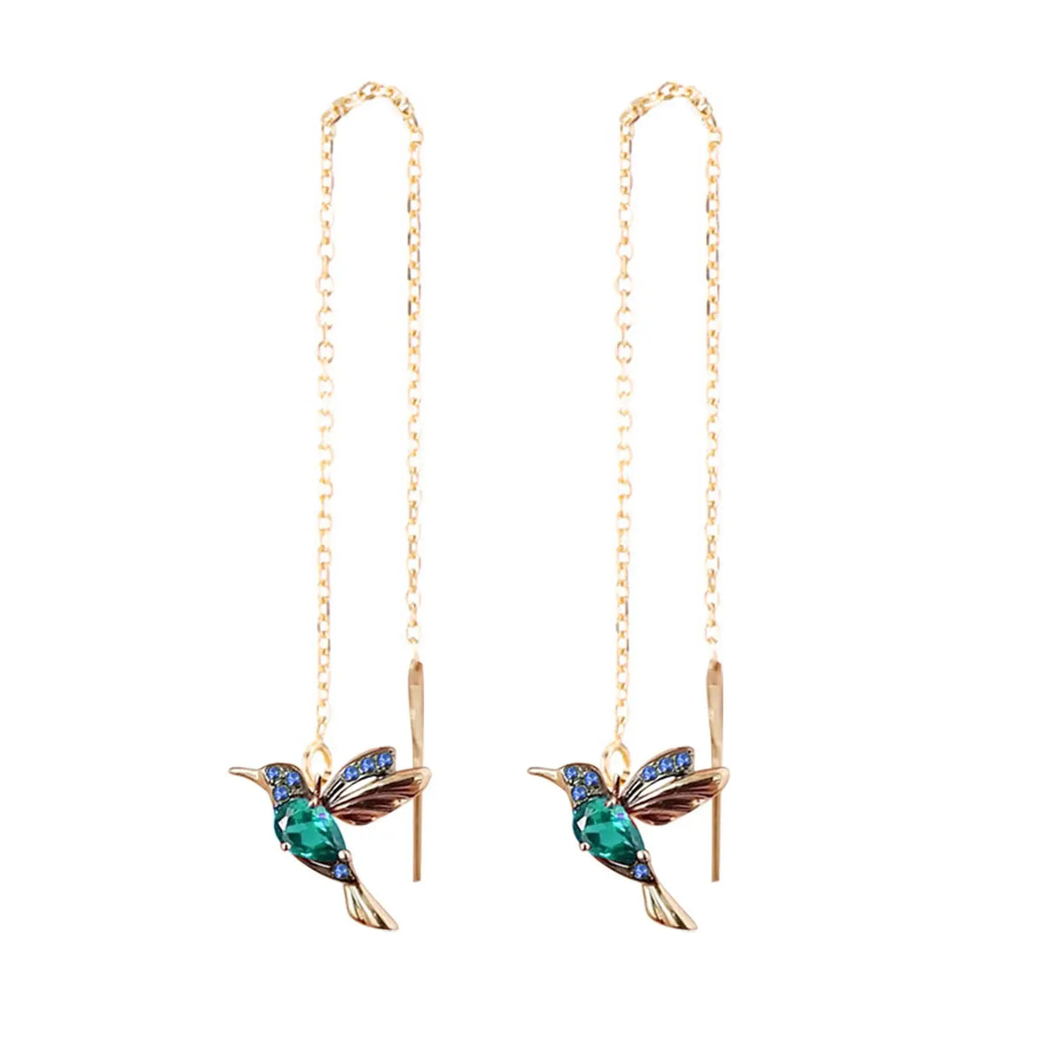 Hummingbird Dangle Earrings - zircon sparkle close-up | Veloria