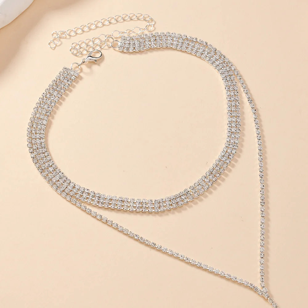 Black Rhinestone Tassel Choker Necklace - detail view | Veloria