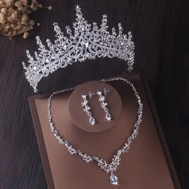 Bridal Tiara Set - crystal wedding set worn by model | Veloria