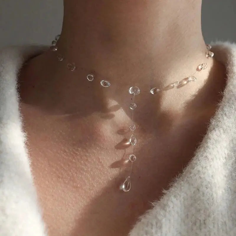 Clear Dewdrop Tassel Pendant Necklace - gift ready view | Veloria