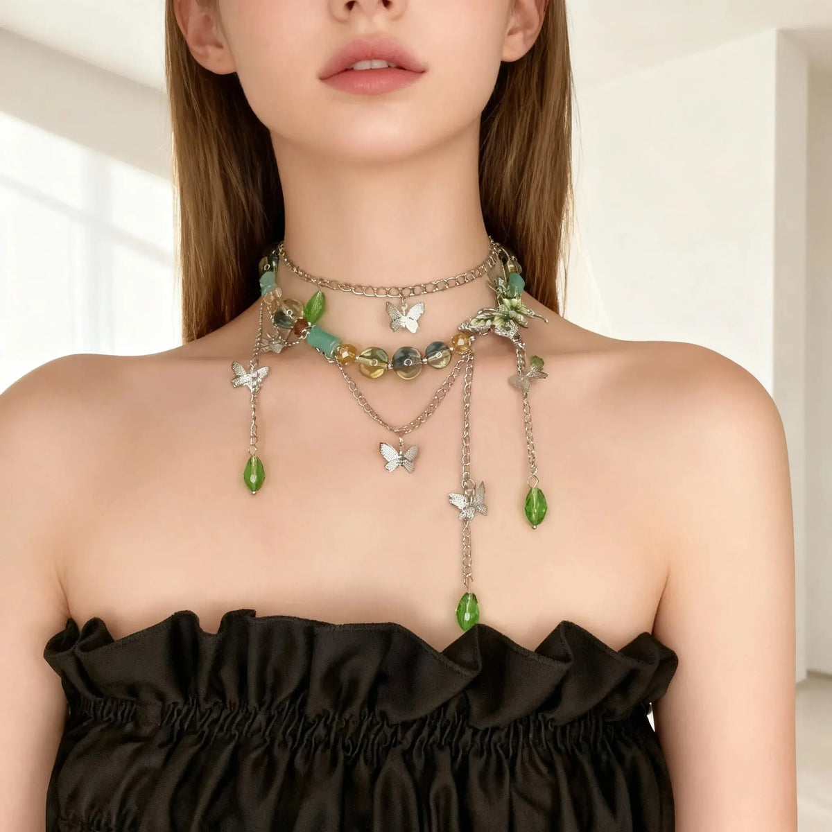 Butterfly Choker Necklace - green crystal variant | Veloria