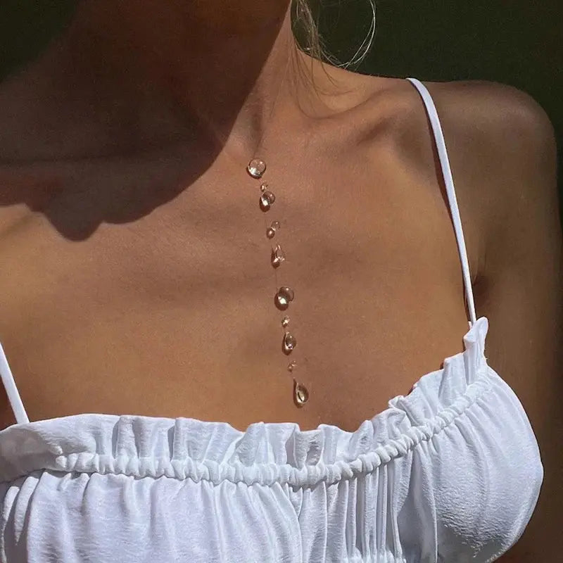Clear Dewdrop Tassel Pendant Necklace - worn styling | Veloria