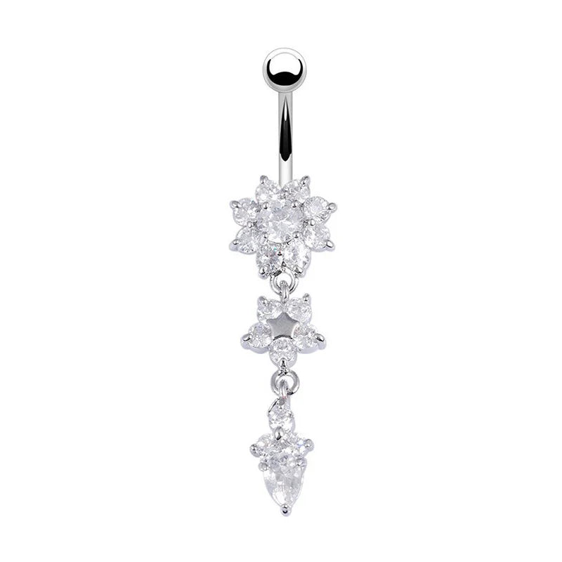 Flower pendant crystal belly button ring navel jewelry for women - full outfit view | Veloria