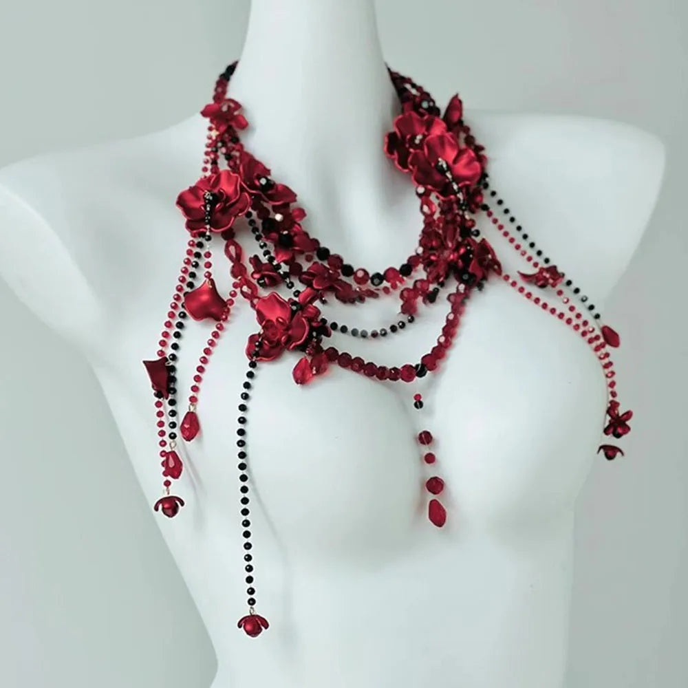 Red Pearl Waist Chain - multilayer layers close-up | Veloria