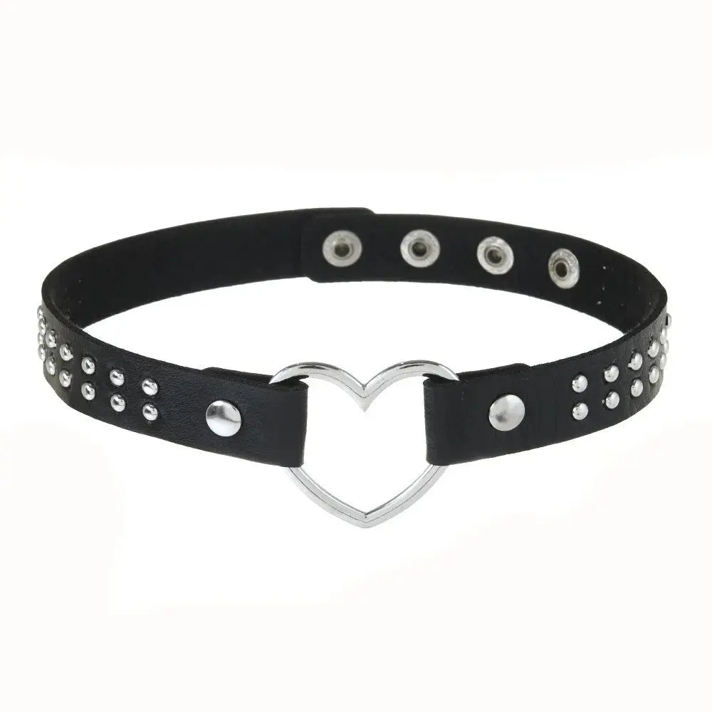 Heart Leather Choker Necklace - choker flat lay | Veloria