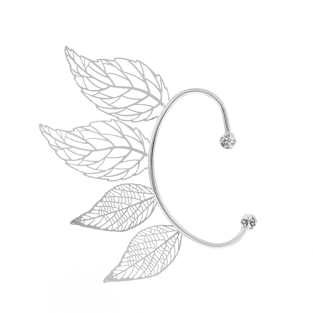 Leaf Zircon Clip Earrings - pair view | Veloria